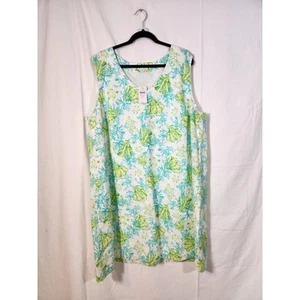 NEW J.Jill Blue Green Coral Tropical Love 100% Linen A-line Tank Dress 3X $89 - Picture 1 of 9