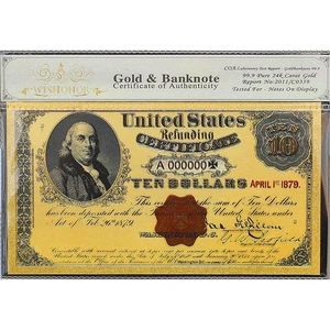 Gold 1879 $10 Ten Dollars Refunding Certificate Banknote Collectible with Bag&CO - Picture 1 of 2