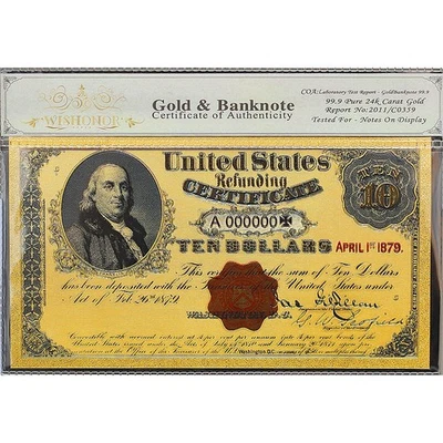 Gold 1879 $10 Ten Dollars Refunding Certificate Banknote Collectible with Bag&CO - Image 1 of 2
