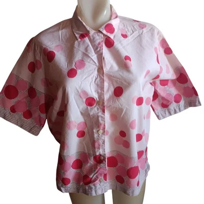 Blusa Para Mujer Grande Vintage Años 50 Rosa Atómico Lunares Botón Top Sanforizada Foto 1 de 4