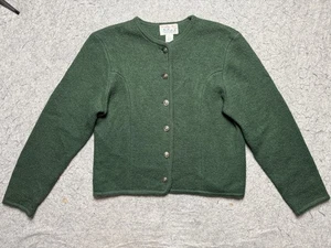 Tally-Ho maglione donna verde medio 100% lana cardigan bottoni davanti floreale - Foto 1 di 11
