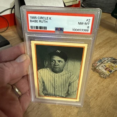 Babe Ruth Baseball Card PSA 8 Vintage MLB New York Yankees Topps Circle K 1985 - Image 1 of 4