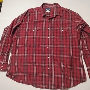 Wrangler Western Shirt XXL Pearl Snap Plaid Red Long Sleeve - Picture 1 of 6