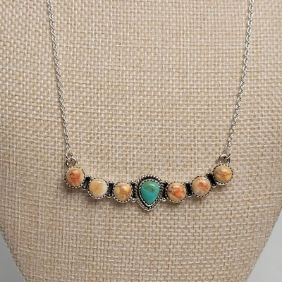 Precioso collar artesanal de plata de ley 925 con sedimentos marinos jaspe/turquesa Foto 1 de 4