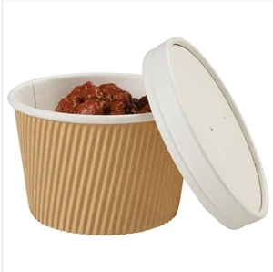 25x Savori Kraft Takeaway Soup Cups & Lids Disposable Ice Cream Container Pots - Picture 1 of 1
