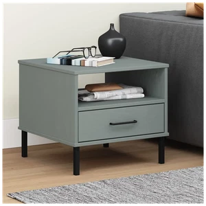 Bedside Table Grey Solid Pine Wood with Metal Legs 50x50x45 cm Rustic 1 Drawer. - Picture 1 of 5