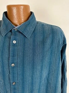 Van Heusen Shirt Men XL Woven Textured Cotton Long Sleeve Button Up Teal Striped - Picture 1 of 14