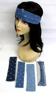 LOT OF3 HEAD BAND---100 % Cotton Blue Jean Headband With Faux Stone --EH210A - Picture 1 of 7