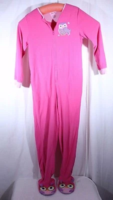 Nick & Nora Pink Fleece Owl One Piece Footie Pajamas Size S - Image 1 of 4