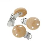 5pcs Wood Baby Pacifier Holder Clip Round Natural Wood color 47mm x 29mm