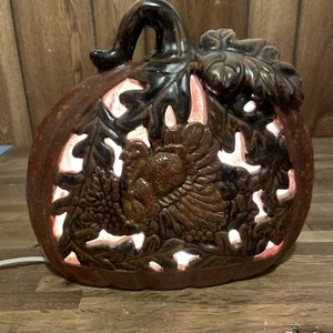 Cracker Barrel "Thanksgiving Traditions" Keramik Kürbis Lampe mit Türkei / sehr gut - Bild 1 von 5