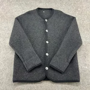 VINTAGE Wool Sweater Mens Medium? Black Grey Cardigan Tight Knit German Wool 70s - Picture 1 of 10