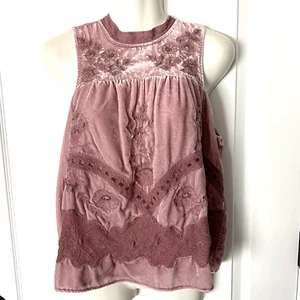 Anthropologie Florets Top Größe 2P Perlen Samt Spitze ärmellos Boho Shirt Fee - Bild 1 von 10
