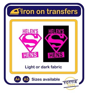 Personalised Superhen hen party iron on t-shirt transfers a5 a4 - Picture 1 of 3