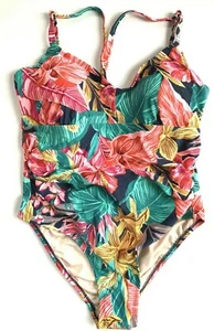 Traje de baño Kona Sol, multifloral tropical, de una pieza (14W) S - Imagen 1 de 4