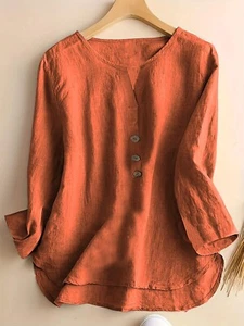 3/4 Sleeve Shirts Basic Button Cotton V Neck T-Shirts Casual Tops Pullover 2025 - Picture 1 of 12