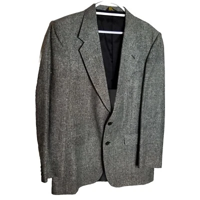 Blazer Farah Para Hombre 42L Traje Chaqueta Abrigo Deportivo Negro Blanco Tejido Tweed 100% Seda Foto 1 de 4