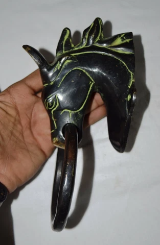 Antique Doorbell Brass Horse Head Figurine Furniture Home Door Knocker Ring OP27 Cover