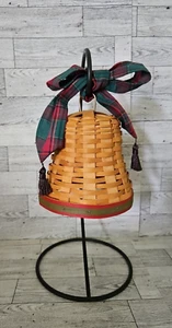 Longaberger 2000 Noel Bell Basket w/ Plaid Bow Christmas Decor Holiday w/ Stand - Picture 1 of 7