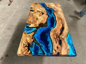 Blue Epoxy Table for Dining – River Style Resin & Wood Table - Picture 1 of 12