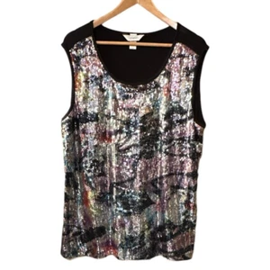 Top CJ Banks para mujer Plus sin mangas lentejuelas frontal rosa negro brillante talla 16/18 - Imagen 1 de 5
