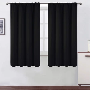 Black Blackout Curtains/42 X 63 Inch/Set of 2 Panels Rod Pocket Room Darkening C - Picture 1 of 12