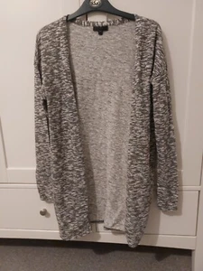 Topshop Size 8 Khaki &white Marl Long Sleeved Open Cardigan Long Line - Picture 1 of 2
