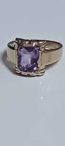 10k vintage Amethyst Diamond solid yellow gold size 9 ,stone CHIPPED,TGW 4.8 - Picture 1 of 14