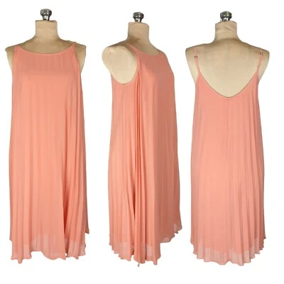 BCBG Generation XS Naranja Plisado Gasa Midi Vestido Sin Mangas Correa de Espagueti Verano Foto 1 de 4