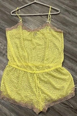 NUEVO SIN ETIQUETAS Kensie Mujer Amarillo Lima Encaje Transparente Camisón Mameluco Lencería Pullover L Foto 1 de 4