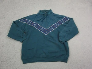 Vintage Bobbie Brooks Sweatshirt Womens Medium Blue Aztec 1/4 Zip 80s 90s - Picture 1 of 14