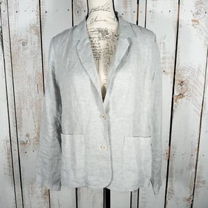 Eileen Fisher Womens M Blazer Organic Linen Gray Metallic Coastal Lagenlook Chic - Picture 1 of 8