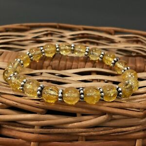 Natural " Yellow Citrine" Gemstone Round Beaded Chakra Stretchable Bracelet 7.5"