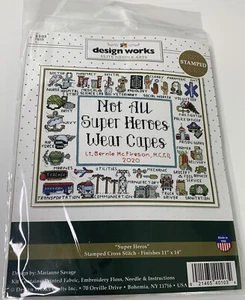 Design Works Stamped Cross Stitch "Not All Super Heros Wear Capes" Kit 11x14 NIP - Picture 1 of 4