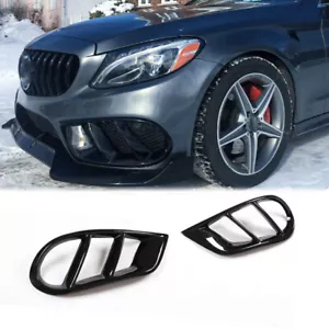 For Benz W205 C250 C43 Gloss Black Front Bumper Grill Fog Air Vent Cover 15+ - Picture 1 of 14