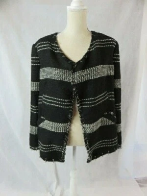 Chaqueta Suéter Abierta Love Token Negro/Blanco Rayas Detalle Cadena Talla L Foto 1 de 4