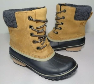 Sorel Size 7 SLIMPACK II LACE Elk Black Leather Rubber Boots New Women's Shoes - Picture 1 of 12