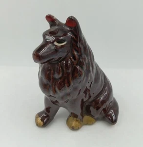 Vintage Brown Collie Dog Figurine Sitting Glazed 3.25" Wolf  - Picture 1 of 10