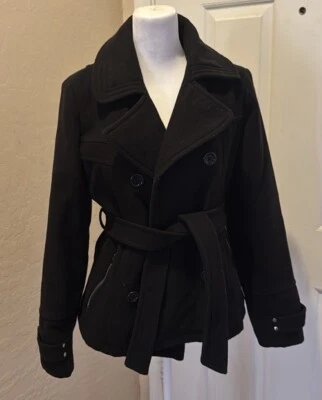Pea Coat Mid Weight Belted Zip Pockets 36” P2P 23” Length Jr Medium Orig $130 - Image 1 of 4