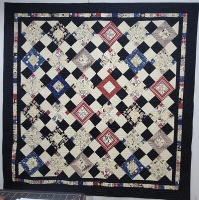 New Homemade "FIVE PLUS TWO"  Quilt, 75"x75", "Barbershop Fabric" - Image 1 of 4