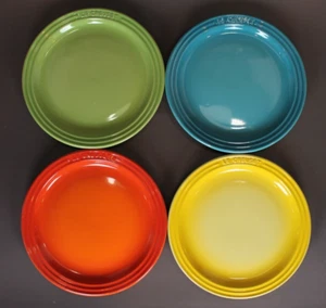 Le Creuset - Tea Plates - FOUR - 4 - Palm Teal Flame Soleil - 7 1/4" diameter - Picture 1 of 5