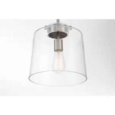 Hampton Bay Mullins 10 in. 1-Light Brushed Nickel Pendant Hanging Light - Image 1 of 4
