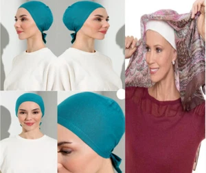 Cap Chemo Cancer Turban 100% Cotton can bee Under Scarf/or not, Color: BLACK - Picture 1 of 9