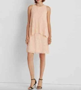 Lauren Ralph Lauren Women Peach Layered Embroidered Dress Size: 2 & 16 - Picture 1 of 9