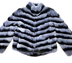 Men Real Rex Rabbit Fur Coat Nature Chinchilla Color Jacket Zip Outwear Winter - Picture 1 of 4