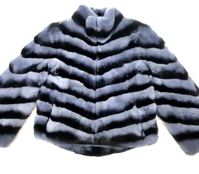 Men Real Rex Rabbit Fur Coat Nature Chinchilla Color Jacket Zip Outwear Winter ​ - Image 1 of 4