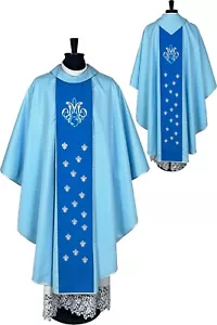 CHASUBLE Tessuto Broccato Blu Stile Mariano Ricamato - Foto 1 di 5