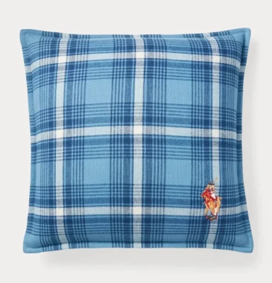 Ralph Lauren Putnam Plaid Polo Bear Indigo Blue 20" x 20" Pillow - Image 1 of 4