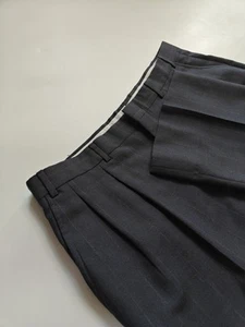 🇺🇲 Bespoke Men's 35x32 Pleated Front Wool Dress Pants Black Chalk Stripe - Picture 1 of 5
