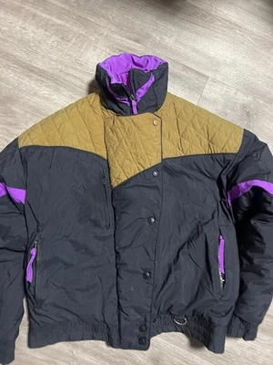 Abrigo Chaqueta Esquí Invierno Vintage Mujer Años 90 Abrigo Púrpura Negro Tostado Foto 1 de 4
